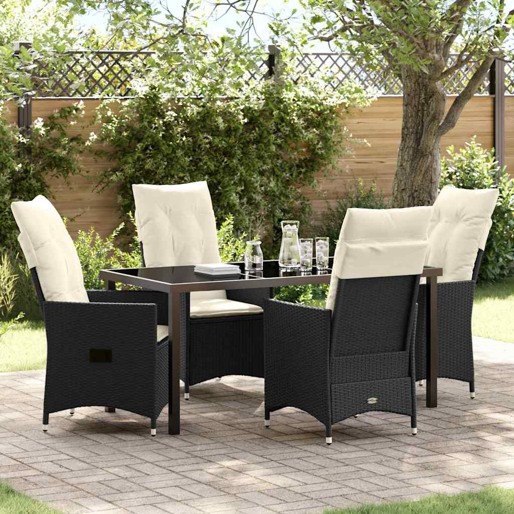 Set da Pranzo per Giardino con cuscino 5 pcs Nero Poly Rattan - homemem39
