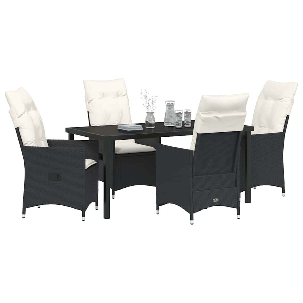 Set da Pranzo per Giardino con cuscino 5 pcs Nero Poly Rattan - homemem39