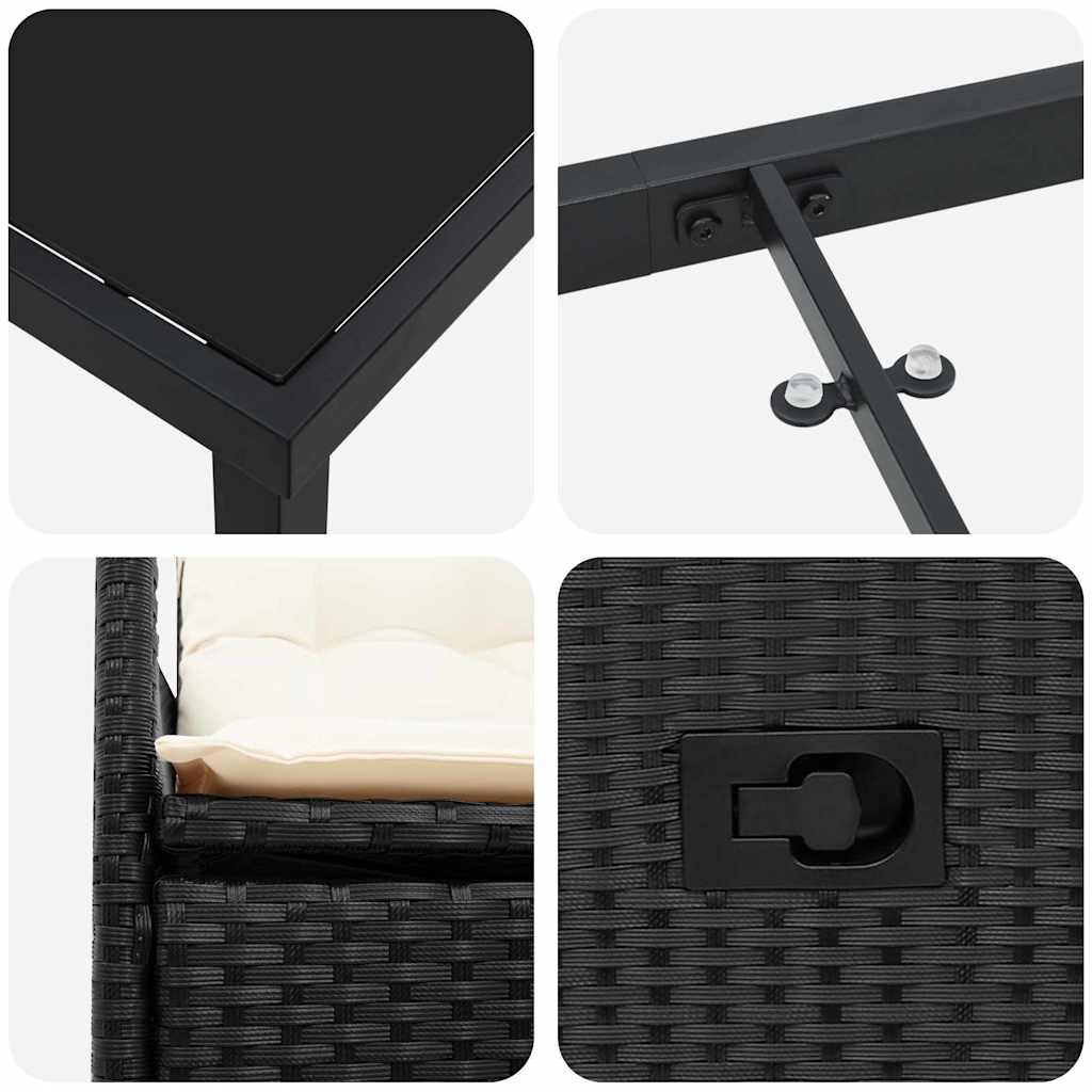 Set da Pranzo per Giardino con cuscino 7 pcs Nero Poly Rattan - homemem39