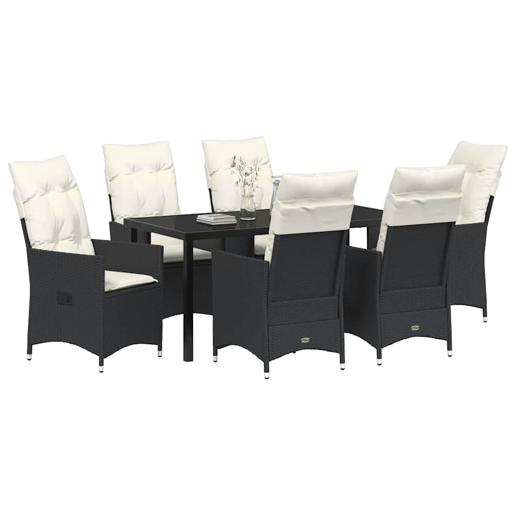 Set da Pranzo per Giardino con cuscino 7 pcs Nero Poly Rattan - homemem39