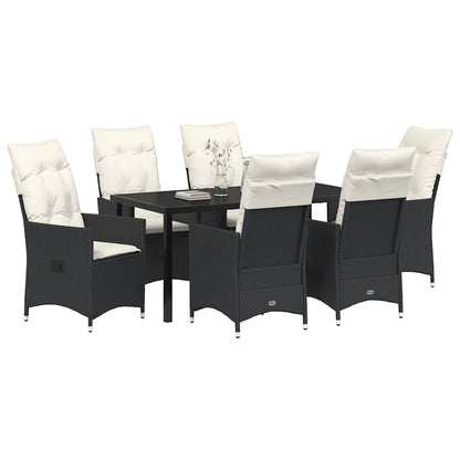 Set da Pranzo per Giardino con cuscino 7 pcs Nero Poly Rattan - homemem39