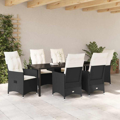 Set da Pranzo per Giardino con cuscino 7 pcs Nero polyrattan | homemem39