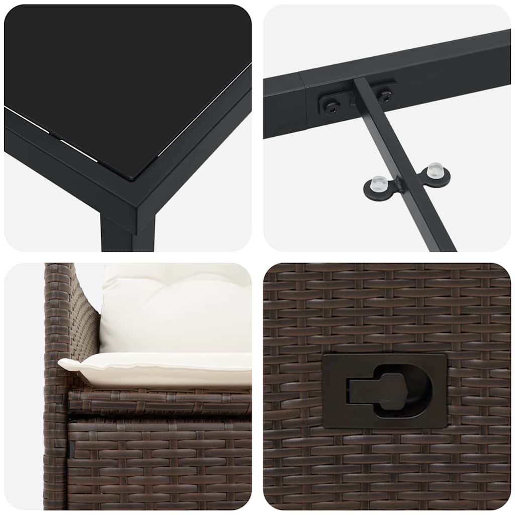 Set da Pranzo per Giardino 3 pcs Marrone Poly Rattan - homemem39