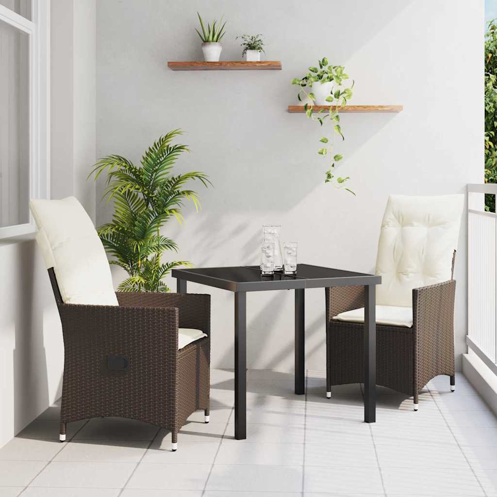 Set da Pranzo per Giardino 3 pcs Marrone Poly Rattan - homemem39