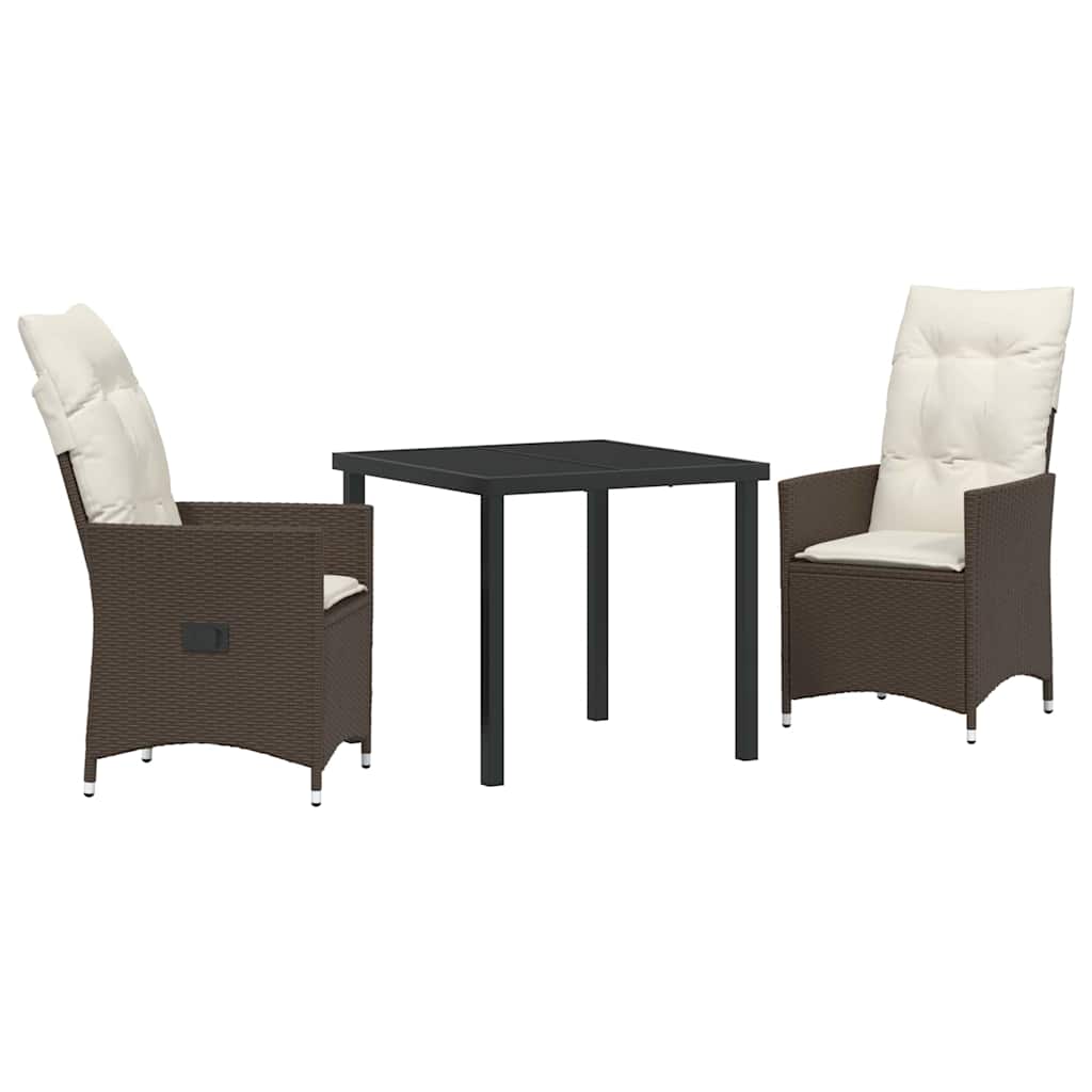 Set da Pranzo per Giardino 3 pcs Marrone Poly Rattan - homemem39