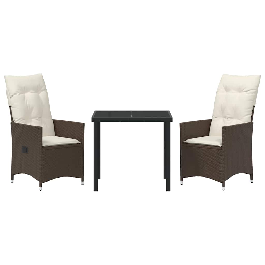 Set da Pranzo per Giardino 3 pcs Marrone Poly Rattan - homemem39