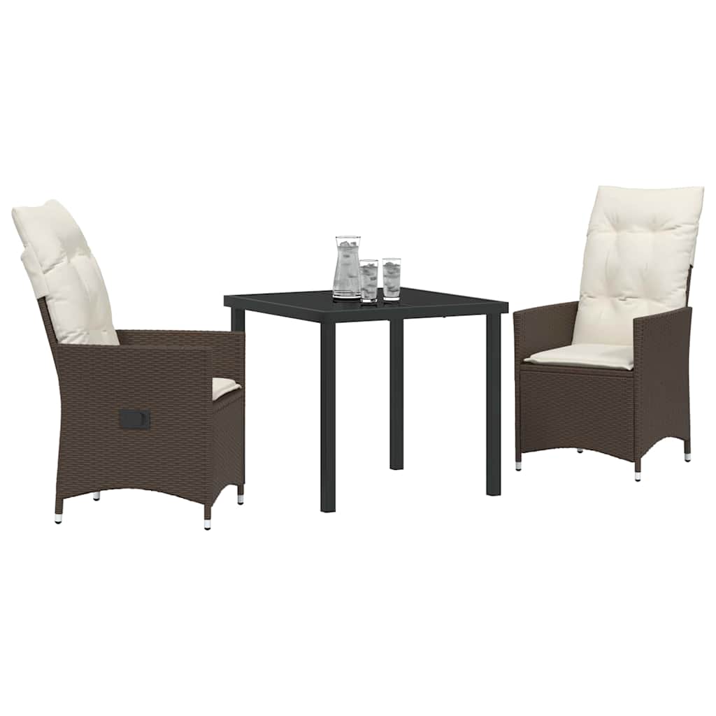 Set da Pranzo per Giardino 3 pcs Marrone Poly Rattan - homemem39