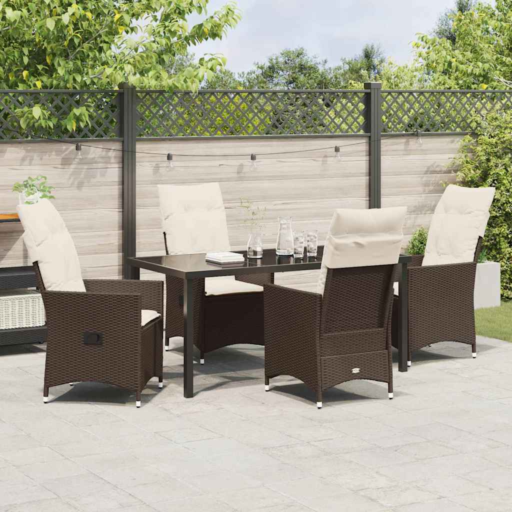 Set da Pranzo per Giardino con cuscino 5 pcs Marrone polyrattan