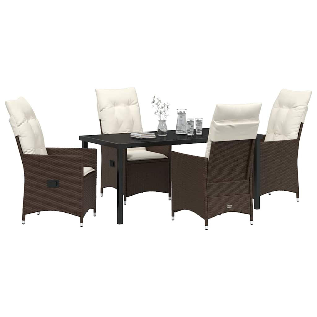 Set da Pranzo per Giardino con cuscino 5 pcs Marrone polyrattan