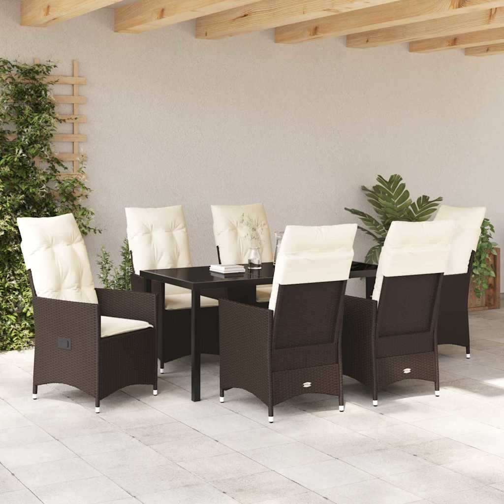 Set da Pranzo per Giardino 7 pcs Marrone Poly Rattan - homemem39