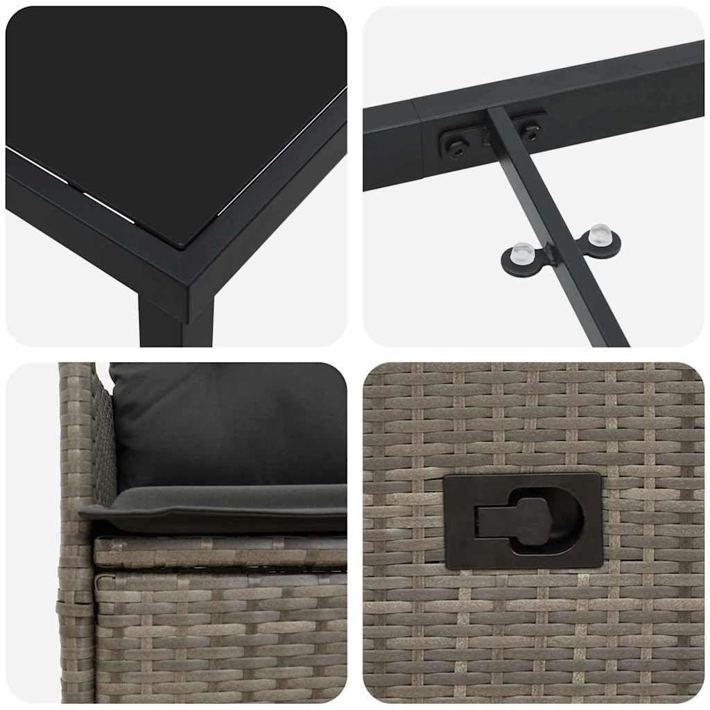 Set da Pranzo per Giardino con cuscino 3 pcs Grigio Poly Rattan - homemem39