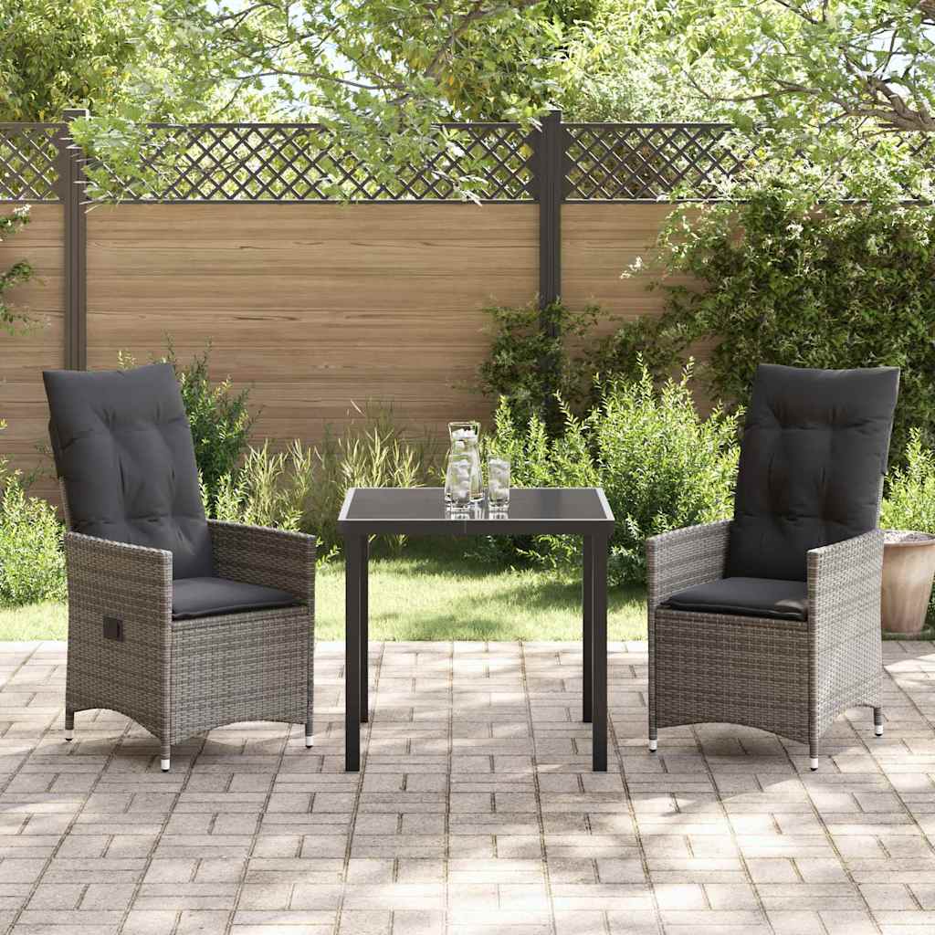 Set da Pranzo per Giardino con cuscino 3 pcs Grigio Poly Rattan - homemem39