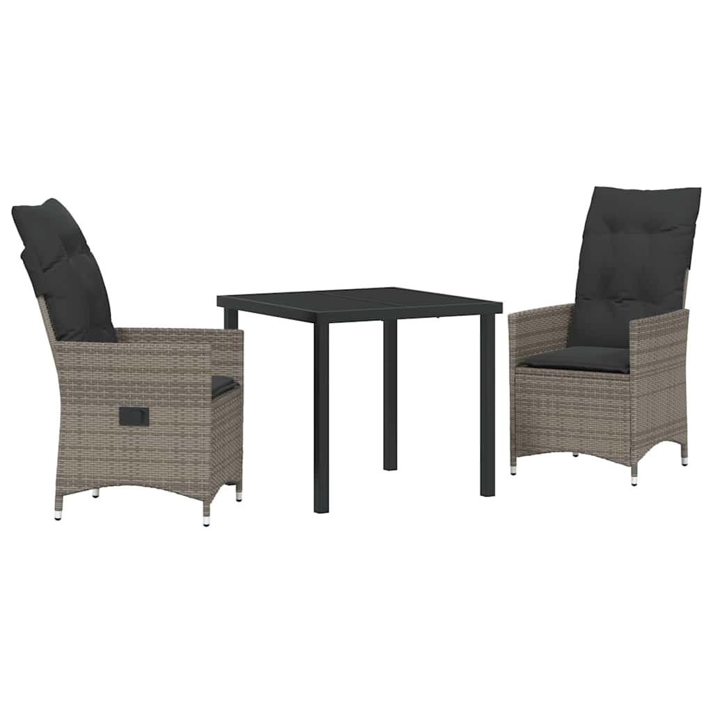 Set da Pranzo per Giardino con cuscino 3 pcs Grigio Poly Rattan - homemem39