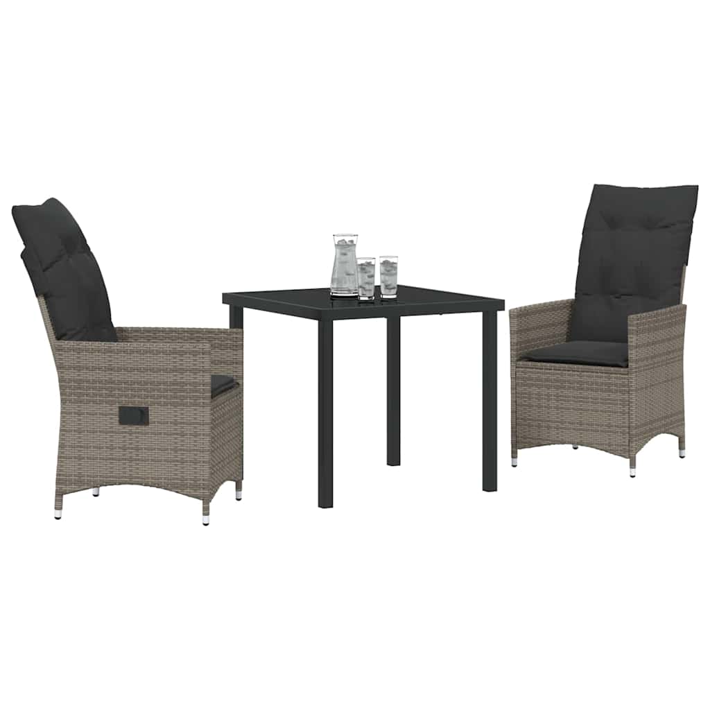Set da Pranzo per Giardino con cuscino 3 pcs Grigio Poly Rattan - homemem39