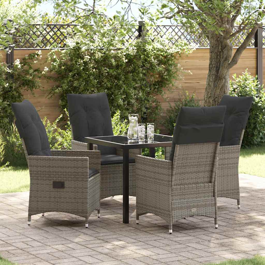 Set da Pranzo per Giardino con cuscino 5 pcs Grigio Poly Rattan - homemem39