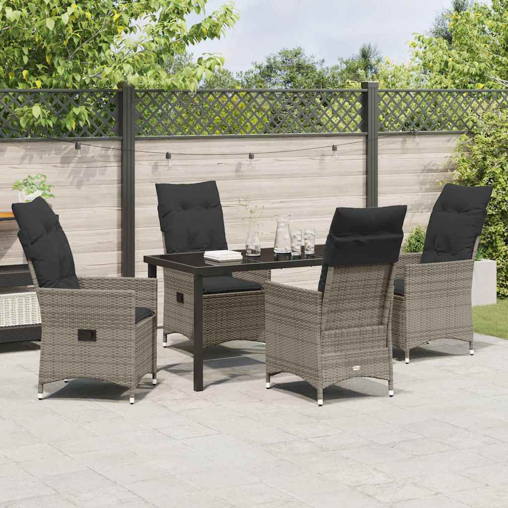 Set da Pranzo per Giardino con cuscino 5 pcs Grigio Poly Rattan - homemem39