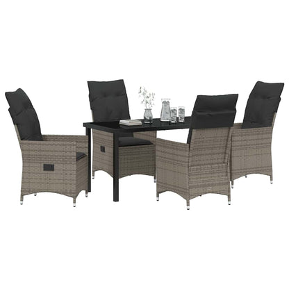 Set da Pranzo per Giardino con cuscino 5 pcs Grigio Poly Rattan - homemem39