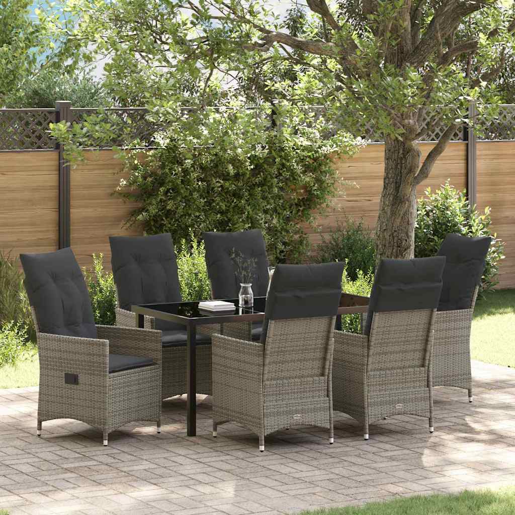 Set da Pranzo per Giardino con cuscino 7 pcs Grigio Poly Rattan - homemem39