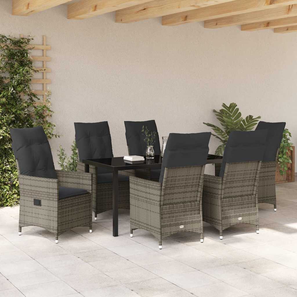 Set da Pranzo per Giardino con cuscino 7 pcs Grigio Poly Rattan - homemem39