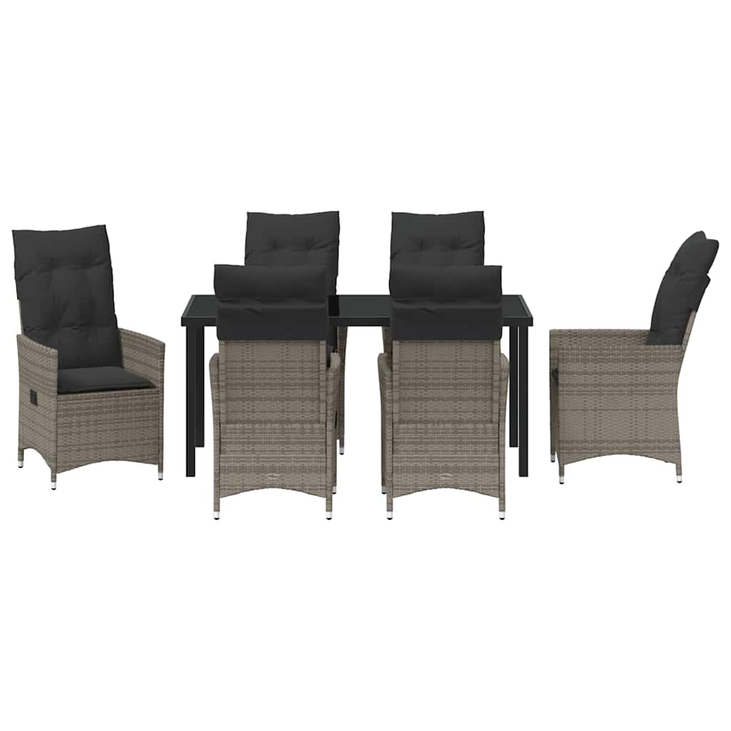 Set da Pranzo per Giardino con cuscino 7 pcs Grigio Poly Rattan - homemem39