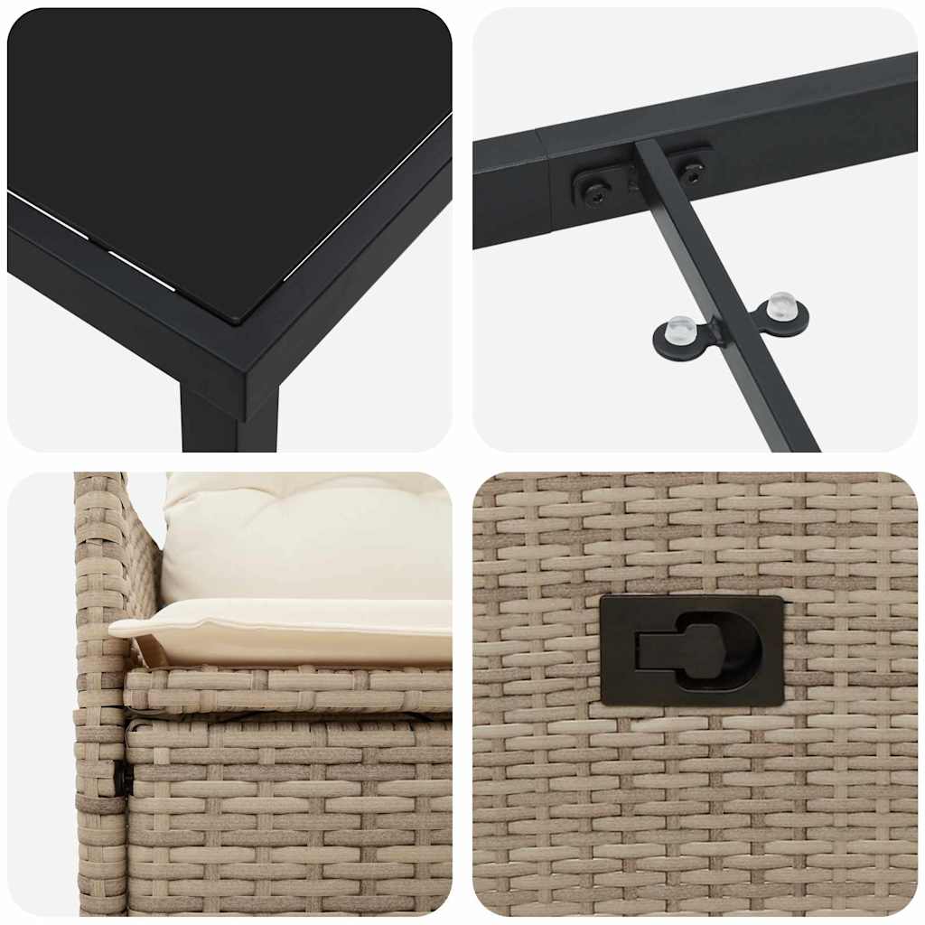 Set da Pranzo per Giardino con cuscino 3 pcs Beige Poly Rattan - homemem39