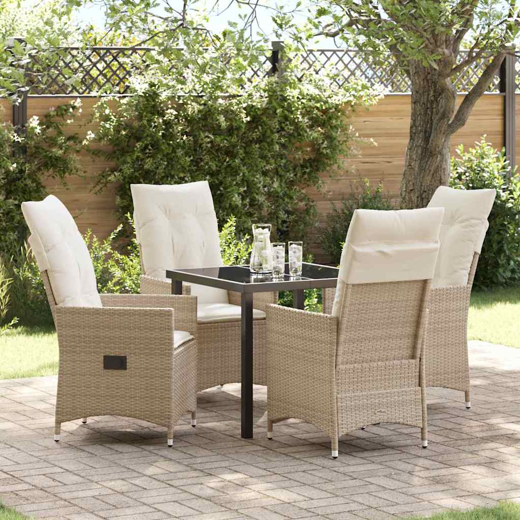 Set da Pranzo per Giardino con cuscino 5 pcs Beige Poly Rattan - homemem39