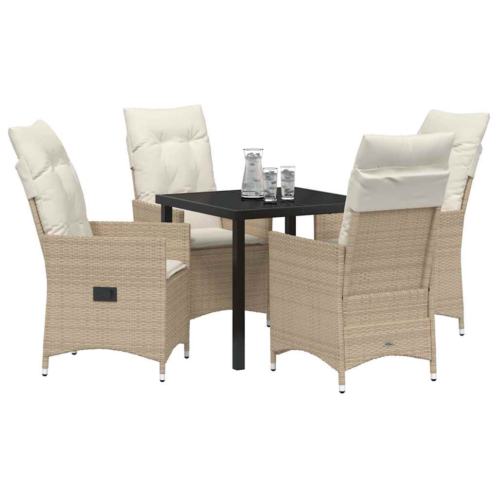 Set da Pranzo per Giardino con cuscino 5 pcs Beige Poly Rattan - homemem39