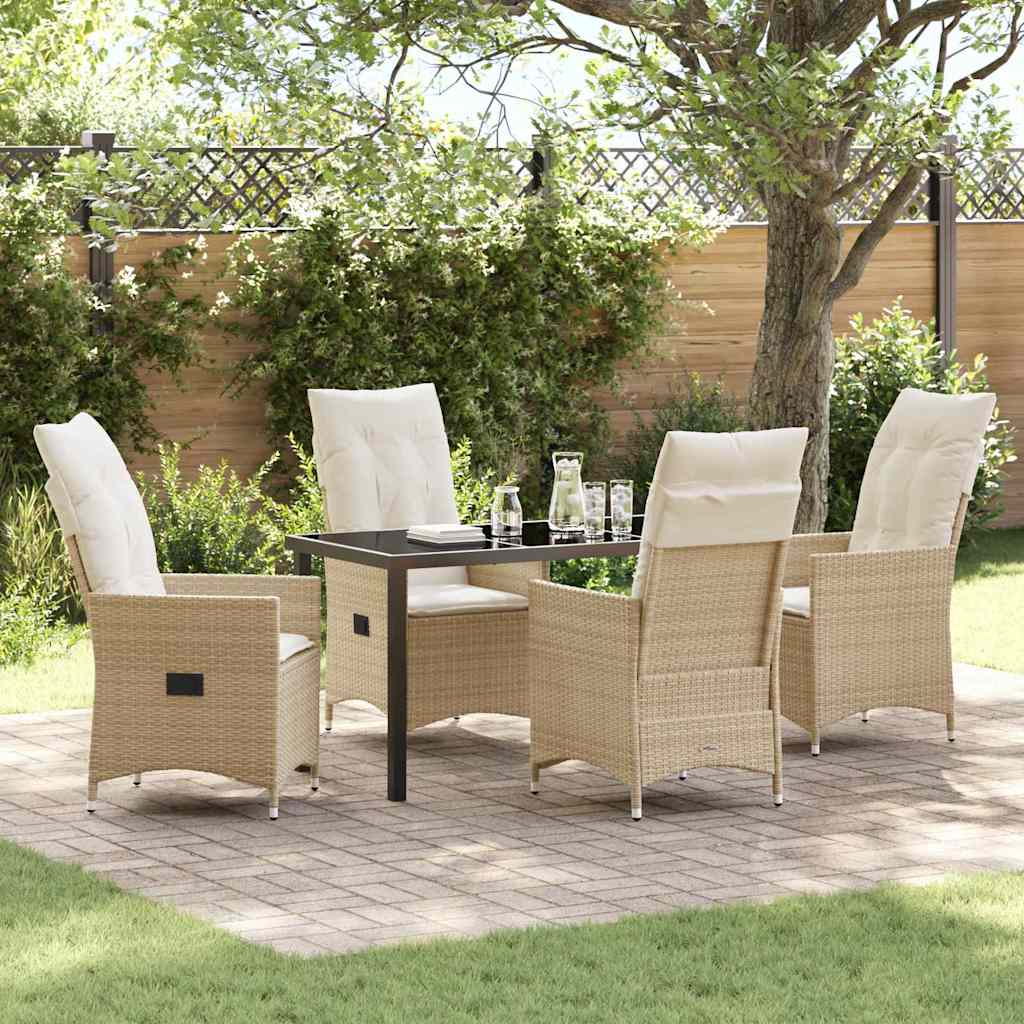 Set da Pranzo per Giardino con cuscino 5 pcs Beige Poly Rattan - homemem39