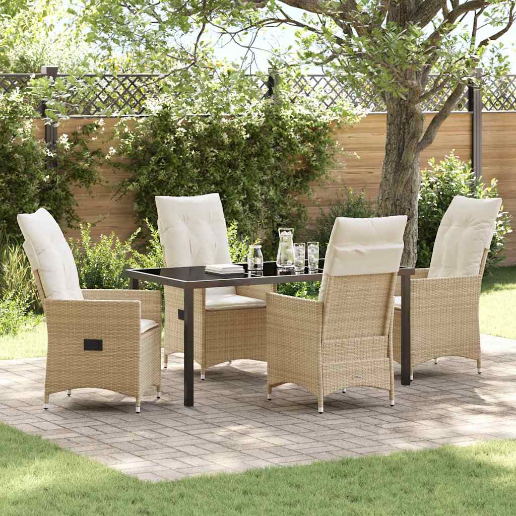 Set da Pranzo per Giardino con cuscino 5 pcs Beige Poly Rattan - homemem39