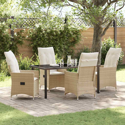 Set da Pranzo per Giardino con cuscino 5 pcs Beige Poly Rattan - homemem39