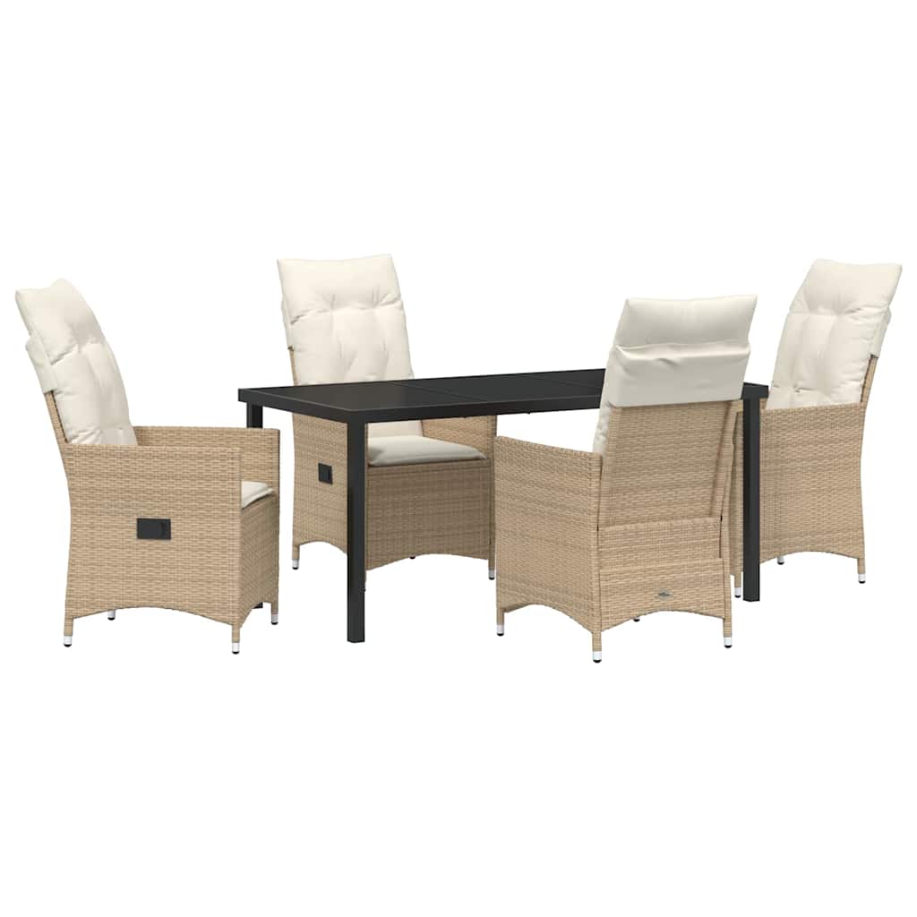Set da Pranzo per Giardino con cuscino 5 pcs Beige Poly Rattan - homemem39