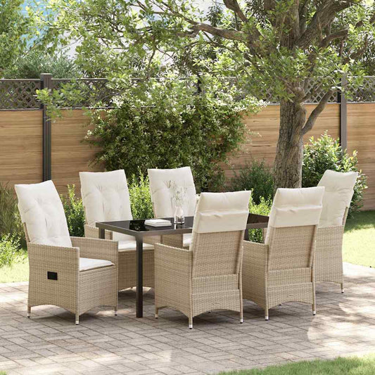 Set da Pranzo per Giardino con cuscino 7 pcs Beige Poly Rattan - homemem39