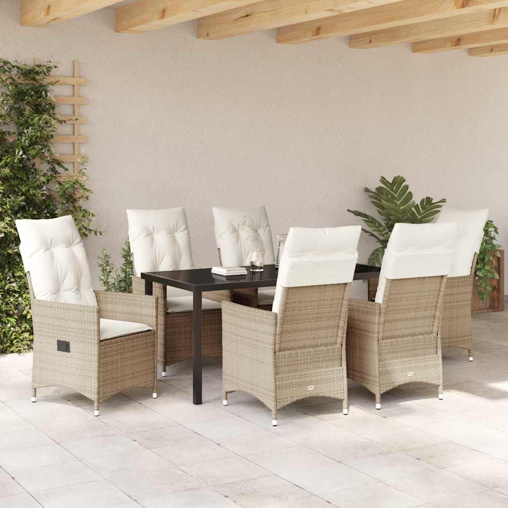 Set da Pranzo per Giardino con cuscino 7 pcs Beige Poly Rattan - homemem39