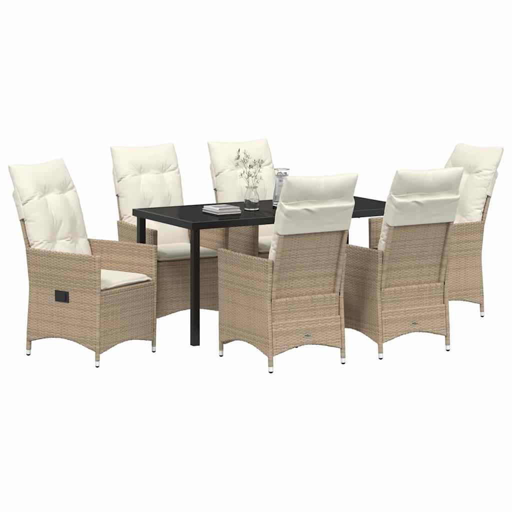Set da Pranzo per Giardino con cuscino 7 pcs Beige Poly Rattan - homemem39