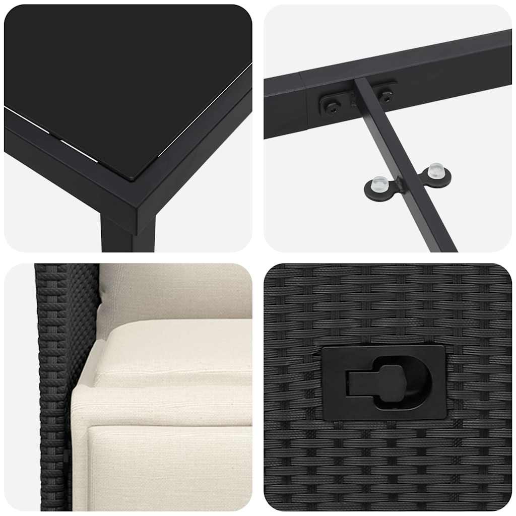 Set da Pranzo per Giardino con cuscino 3 pcs Nero Poly Rattan - homemem39