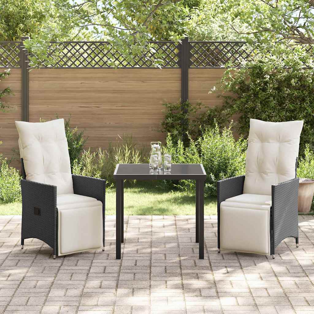 Set da Pranzo per Giardino con cuscino 3 pcs Nero Poly Rattan - homemem39