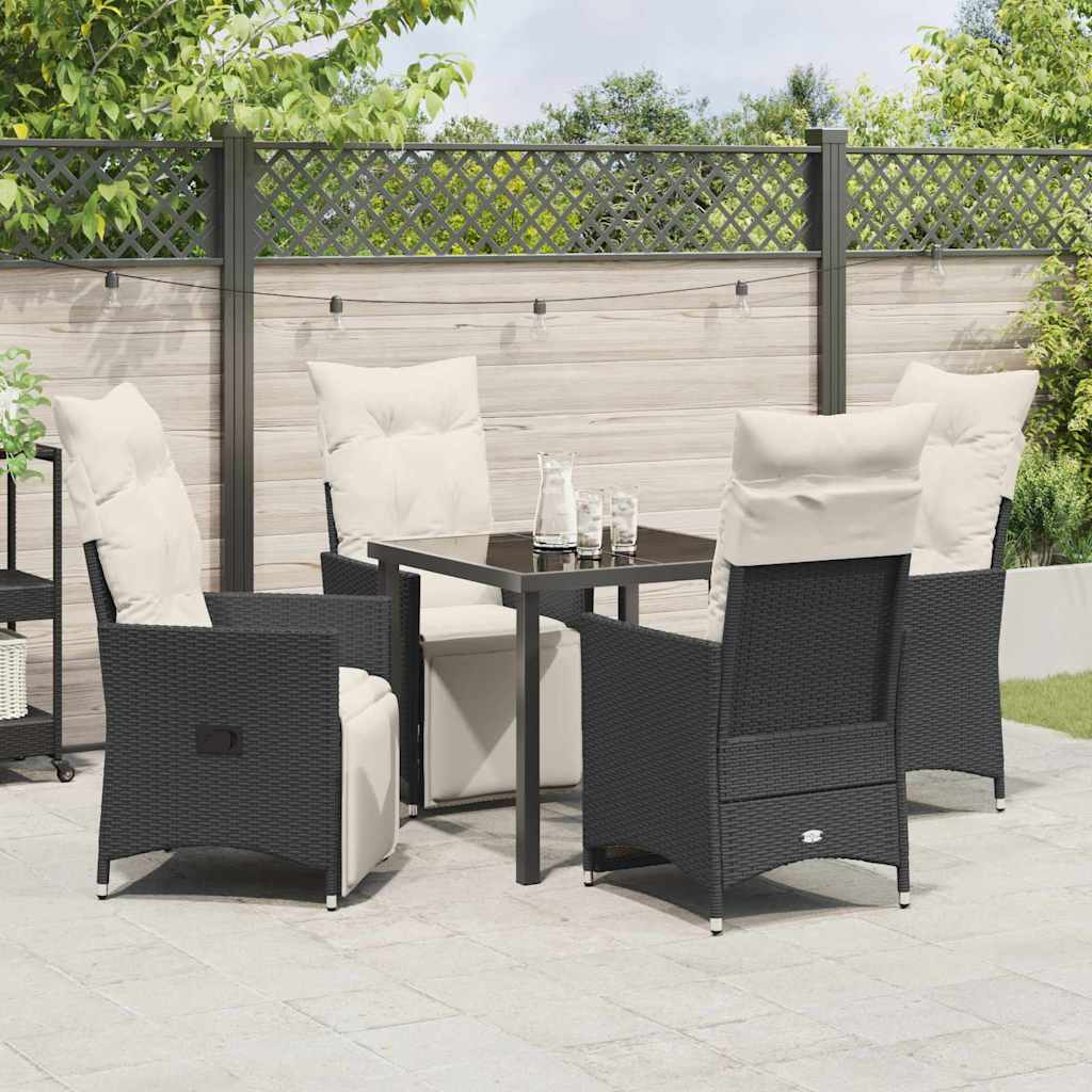 Set da Pranzo per Giardino con cuscino 5 pcs Nero Poly Rattan - homemem39