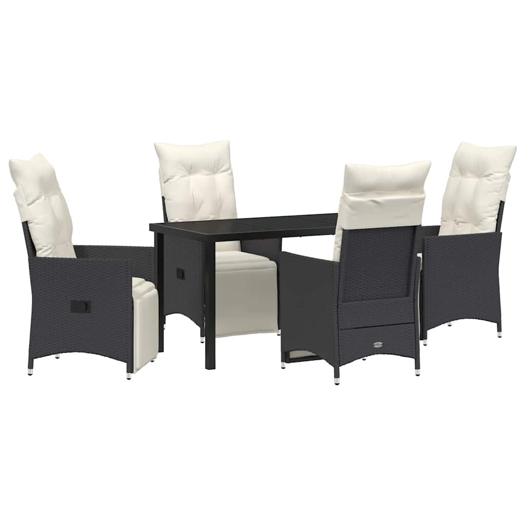 Set da Pranzo per Giardino con cuscino 5 pcs Nero Poly Rattan - homemem39