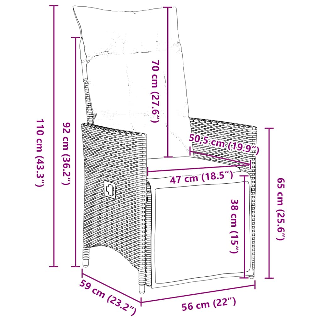 Set da Pranzo per Giardino con cuscino 5 pcs Nero Poly Rattan - homemem39