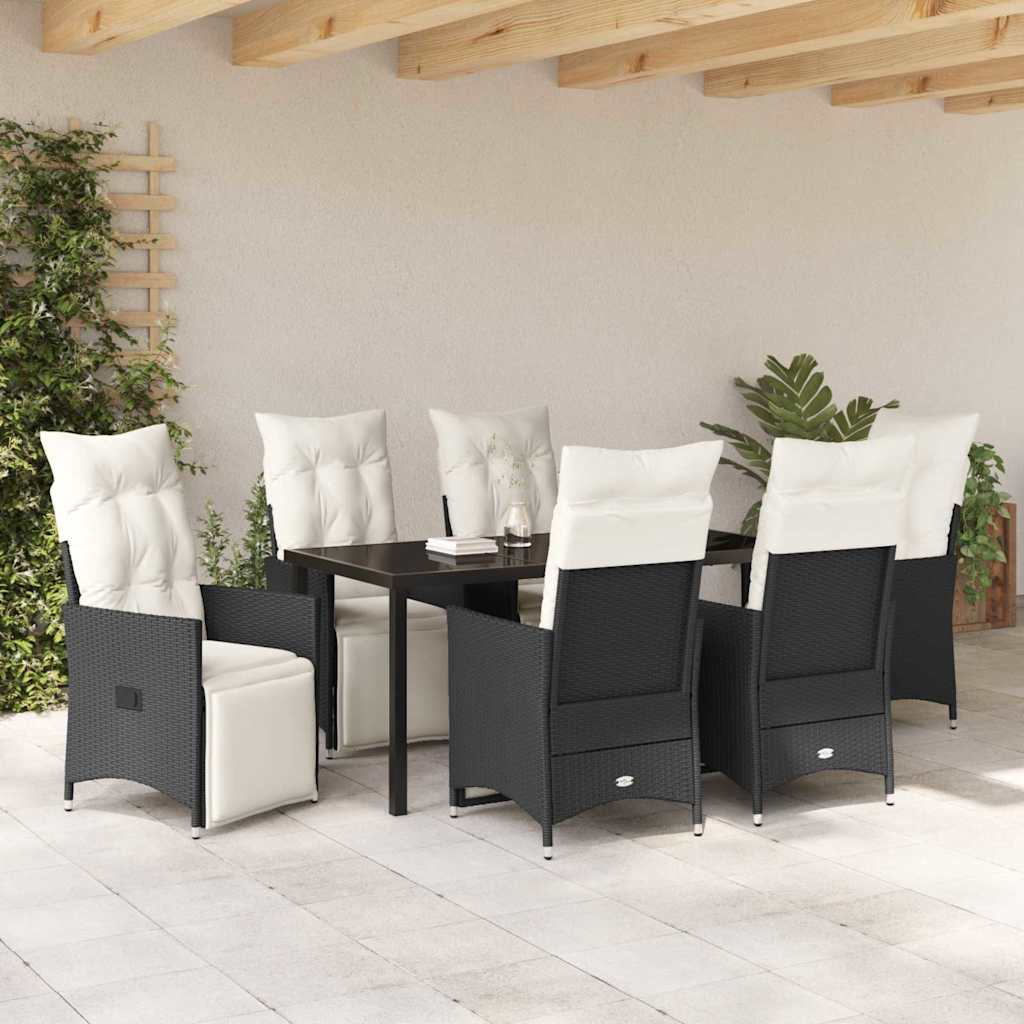 Set da Pranzo per Giardino con cuscino 7 pcs Nero Poly Rattan - homemem39
