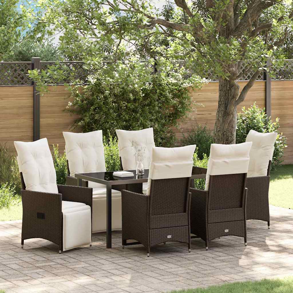 Set da Pranzo per Giardino 7 pcs Marrone Poly Rattan - homemem39