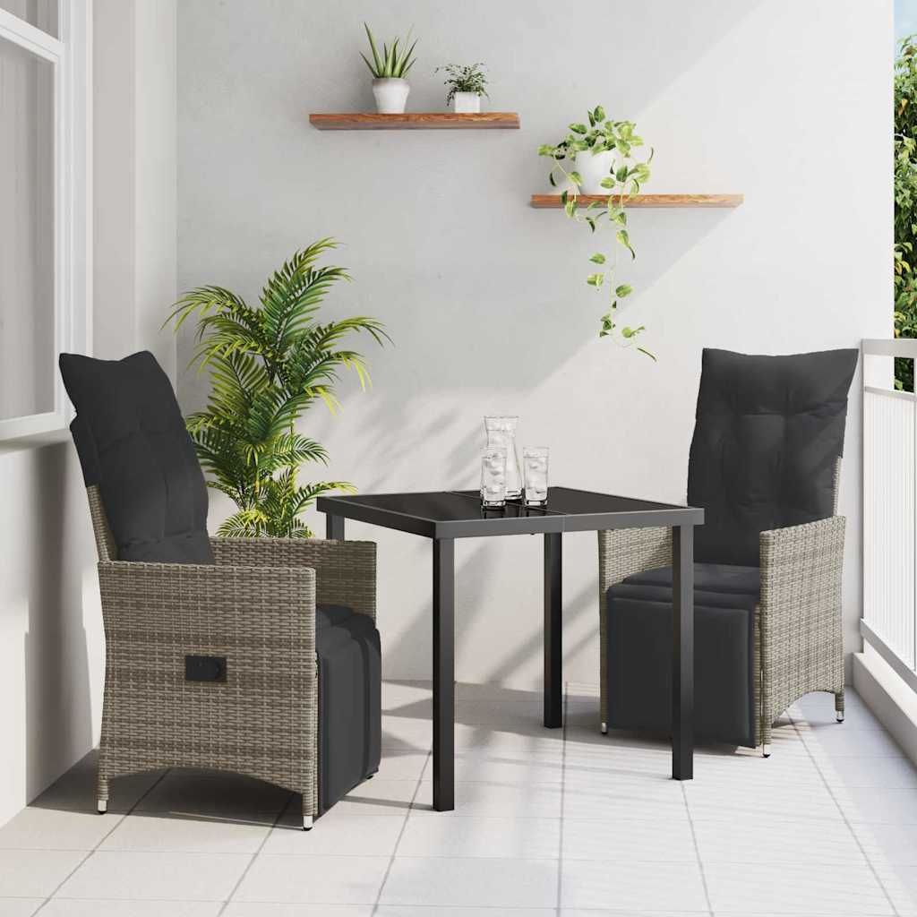 Set da Pranzo per Giardino con cuscino 3 pcs Grigio Poly Rattan - homemem39