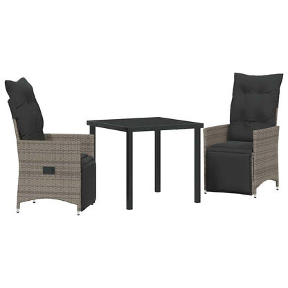 Set da Pranzo per Giardino con cuscino 3 pcs Grigio Poly Rattan - homemem39