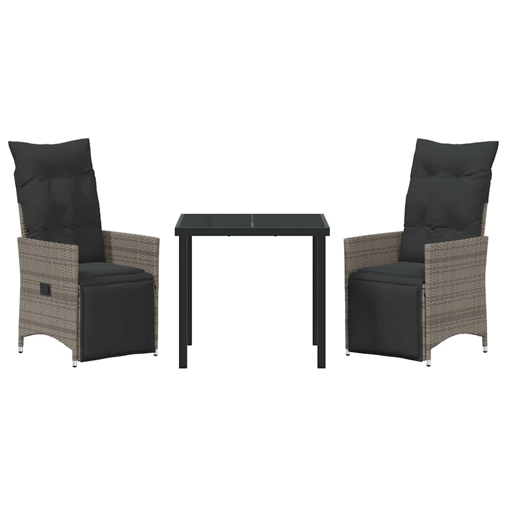 Set da Pranzo per Giardino con cuscino 3 pcs Grigio Poly Rattan - homemem39