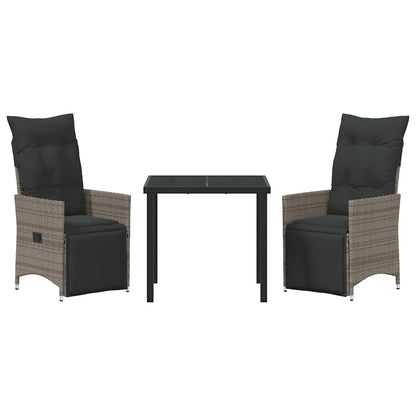 Set da Pranzo per Giardino con cuscino 3 pcs Grigio Poly Rattan - homemem39