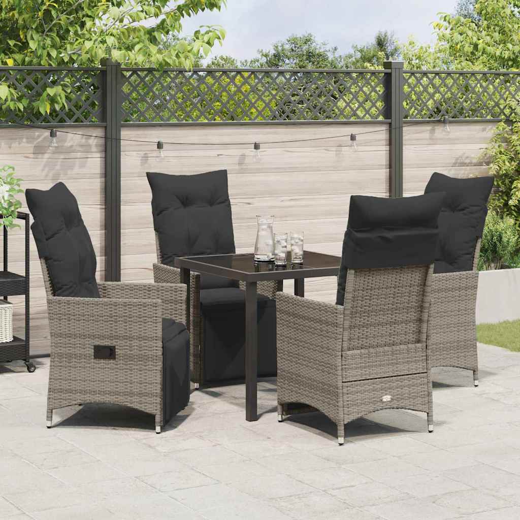 Set da Pranzo per Giardino con cuscino 5 pcs Grigio Poly Rattan - homemem39
