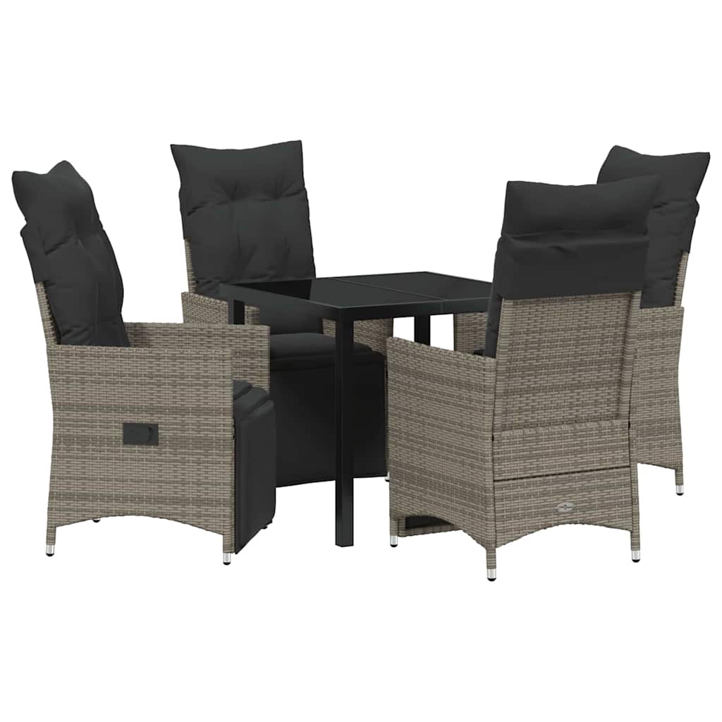 Set da Pranzo per Giardino con cuscino 5 pcs Grigio Poly Rattan - homemem39