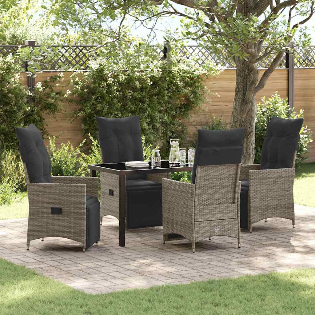 Set da Pranzo per Giardino con cuscino 5 pcs Grigio Poly Rattan - homemem39
