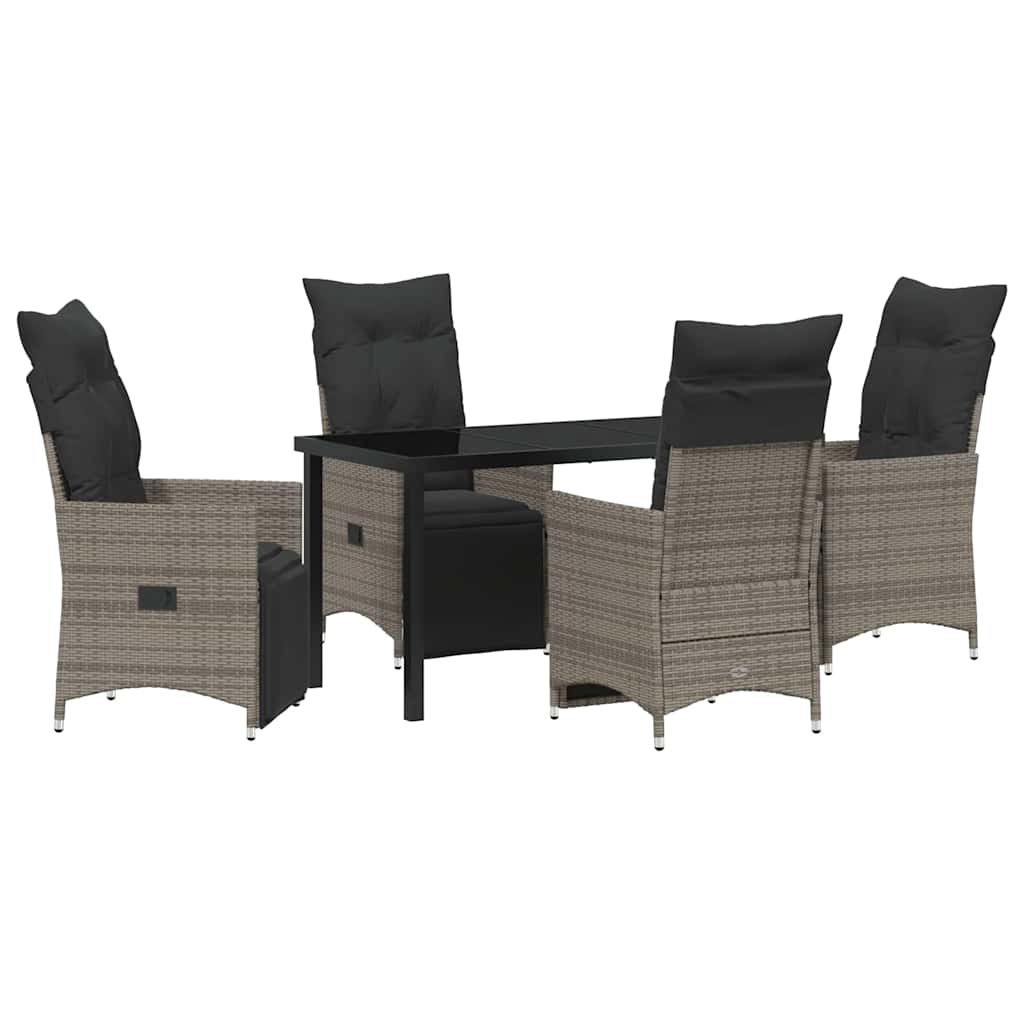 Set da Pranzo per Giardino con cuscino 5 pcs Grigio Poly Rattan - homemem39
