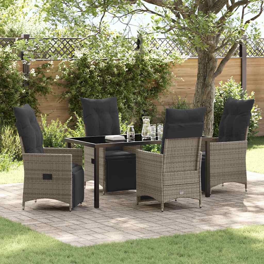 Set da Pranzo per Giardino con cuscino 5 pcs Grigio Poly Rattan - homemem39